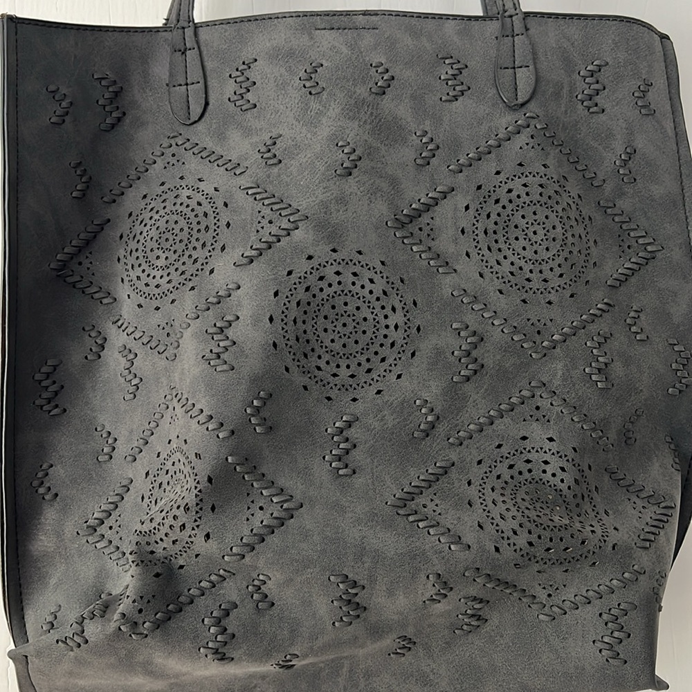 STREET LEVEL VeganLeather Tote Bag Purse Handbag Gray Laser Cut New!